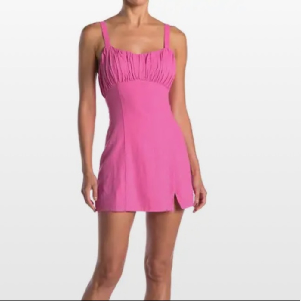 Ruched Linen Mini Dress